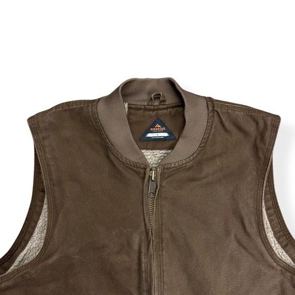Ridgecut Toughwear Men's Hunting Vest Sherpa Lined Canvas Duck Brown Size Large - Picture 3 of 14